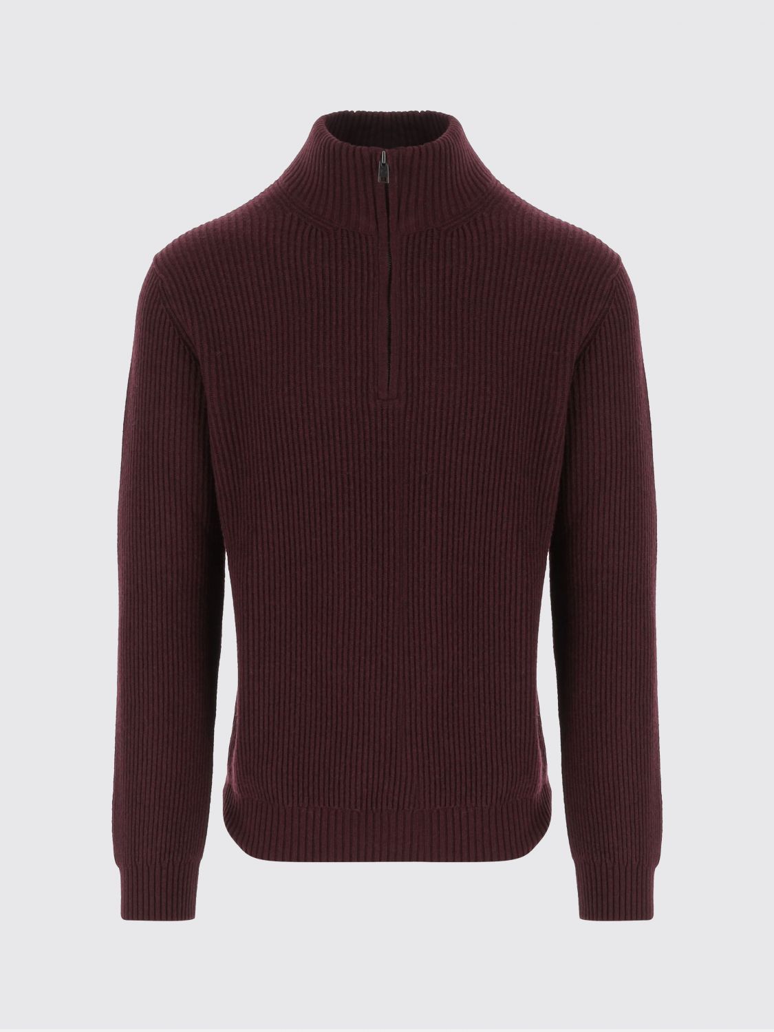 Woolrich Bordeaux Wool Blend Sweater With Front Zipper And Rib Knitting In Brown