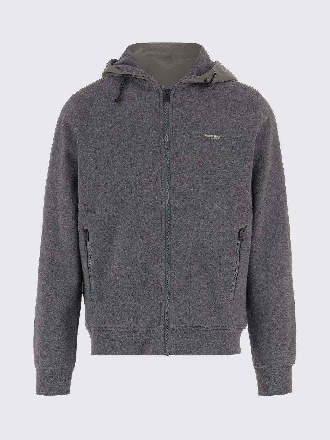Woolrich Men Grey Logo Zip-up Hoodie, Xxl Luxury Sweatshirts & Hoodies For Men Darveys In Gray