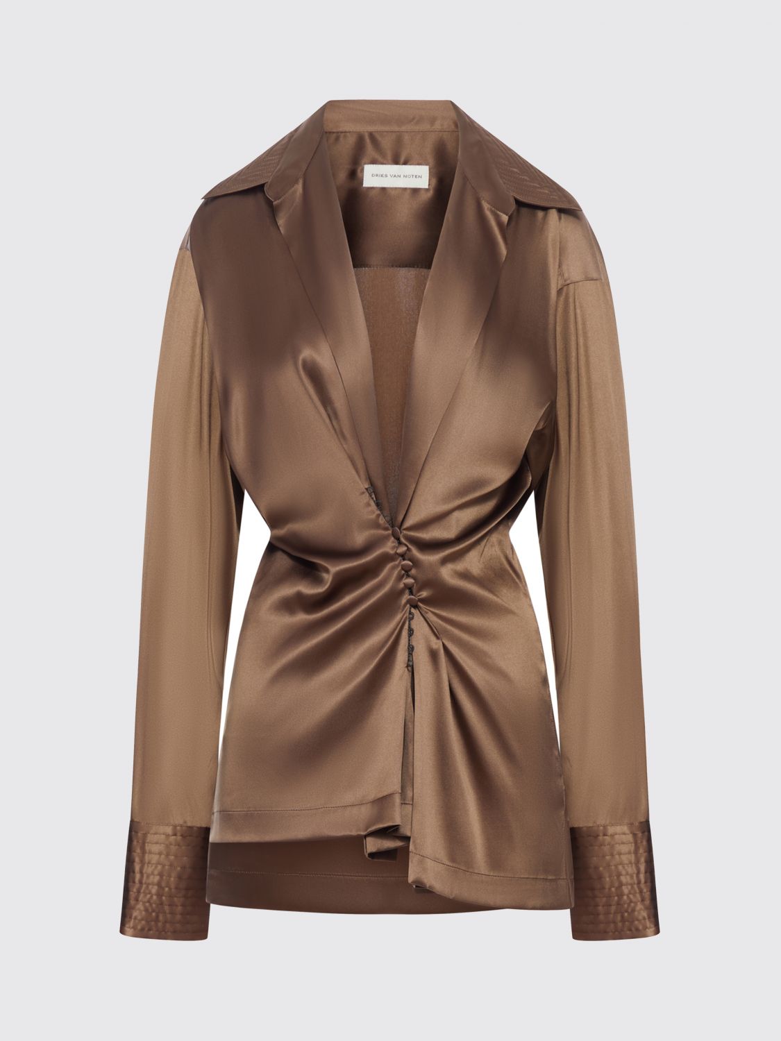 Dries Van Noten Silk Blouse With Front Draping In Animal Print