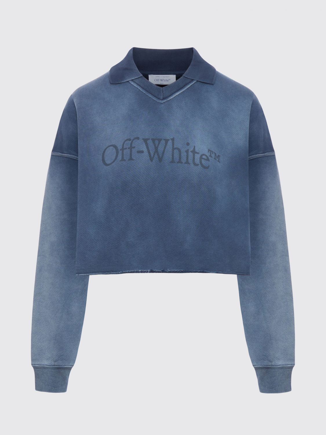 Off-white Cropped Blue Washed-effect Sweatshirt In Blue
