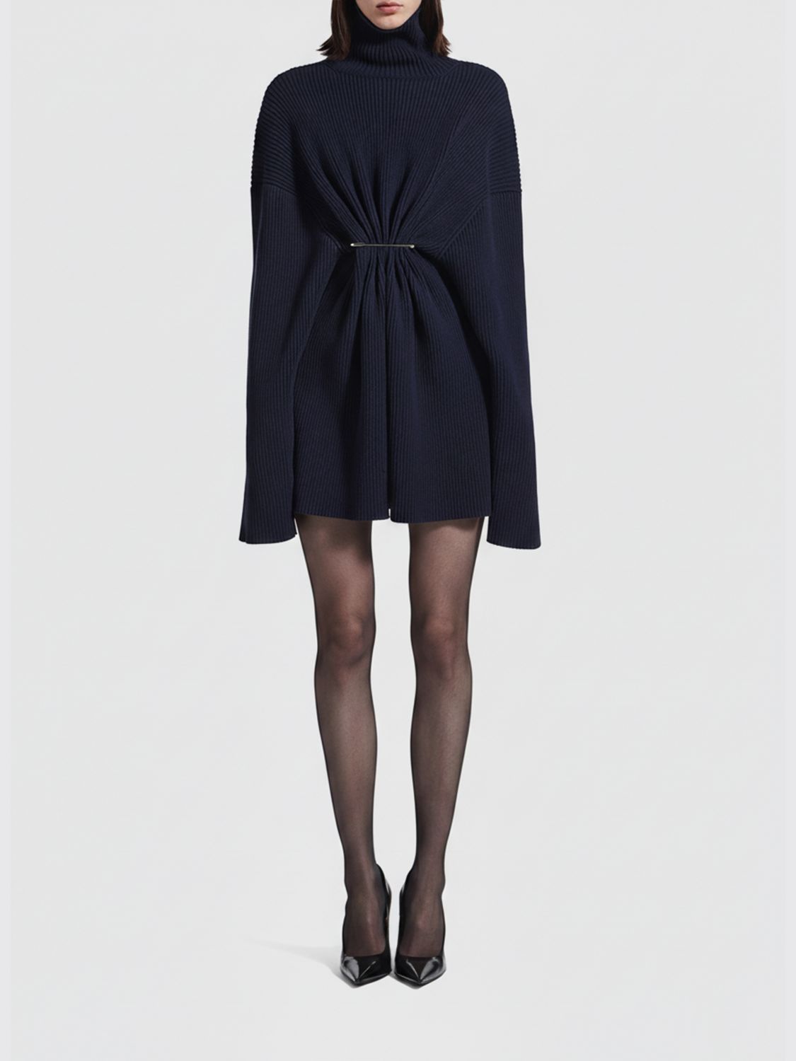 Balenciaga Draped Knit Mini Dress In Blue