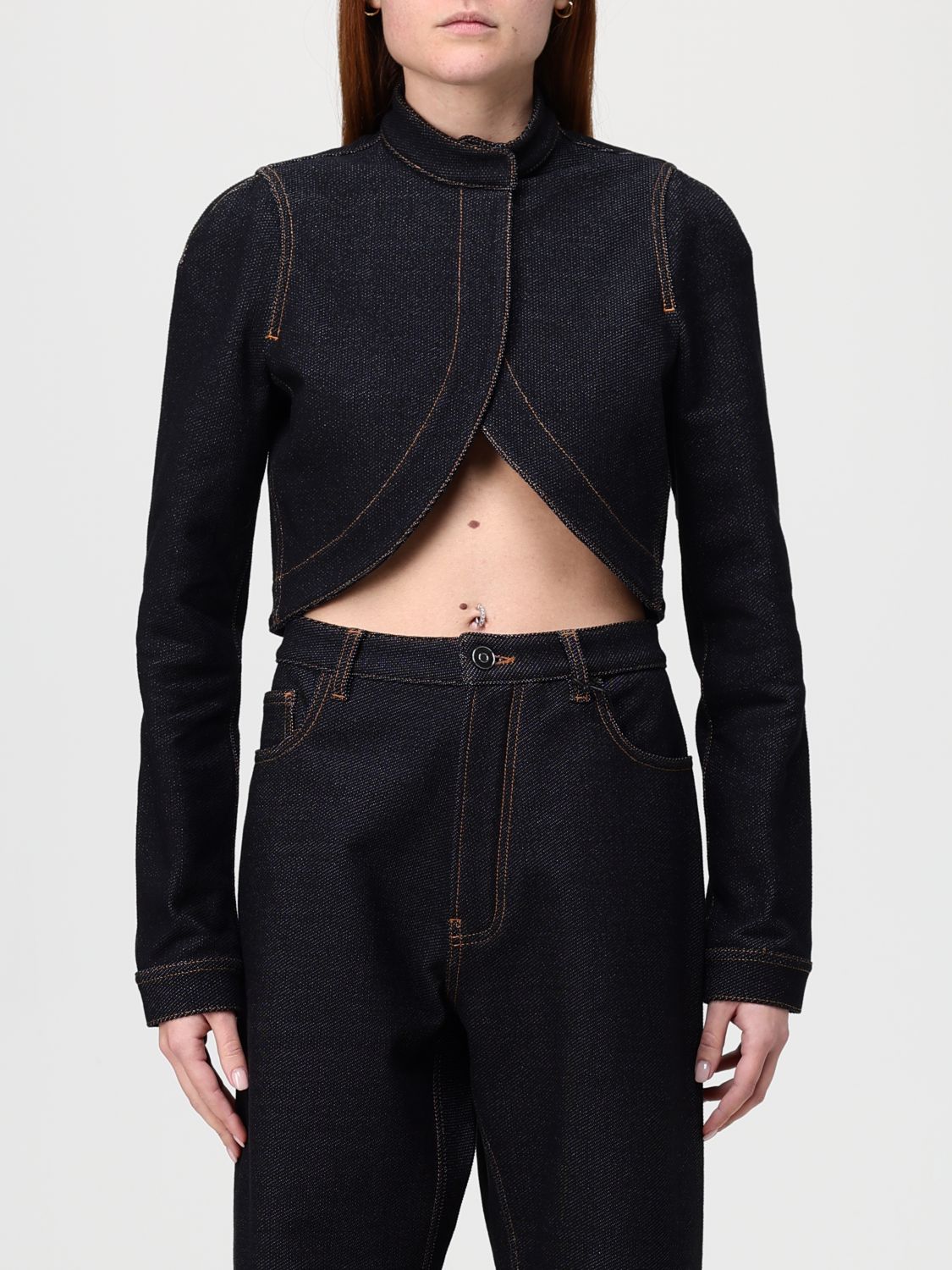 Alaïa Denim Knit Cropped Cut-out Jacket In Black