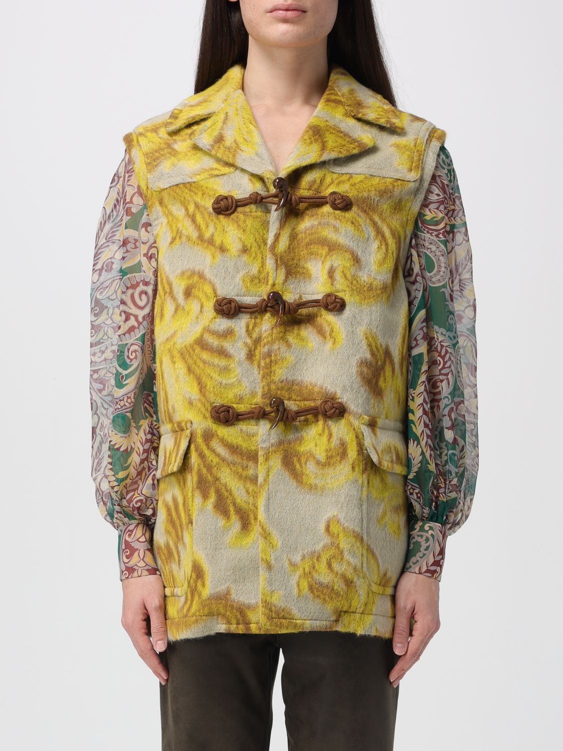 Etro , Wool-blend Jacquard Waistcoat, Woman, Yellow, Size 40 In Gold