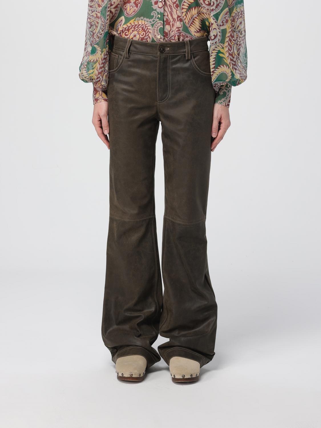 Etro Leather Pants In Gray