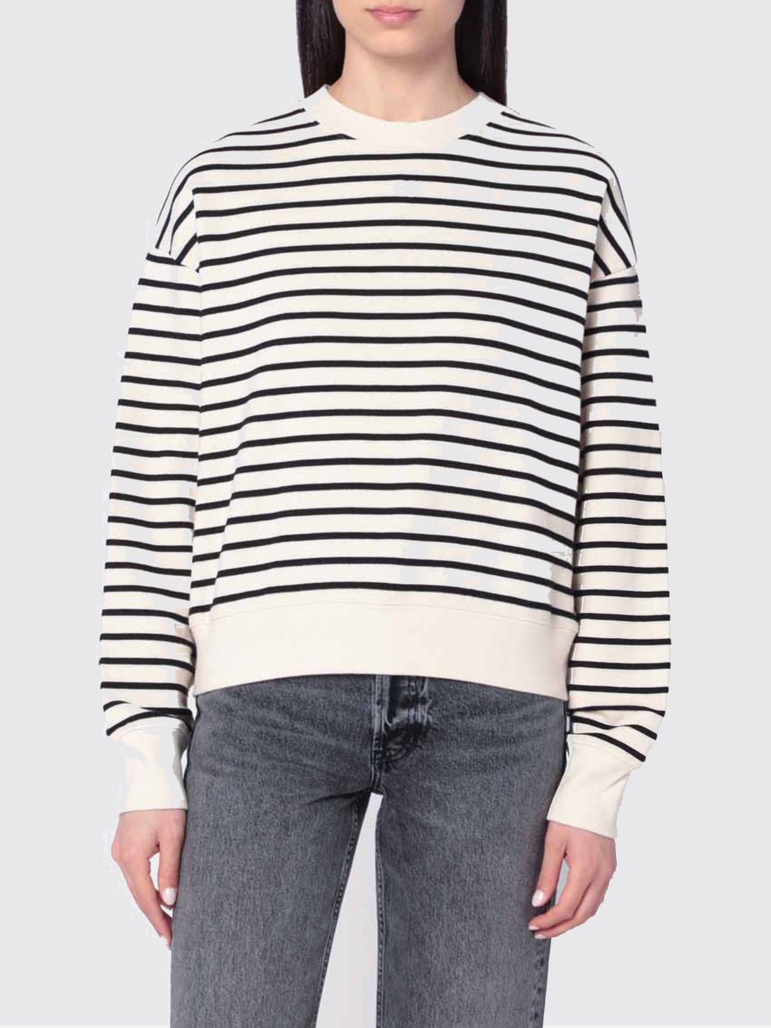 Anine Bing Striped Crew Neck Sweatshirt In White