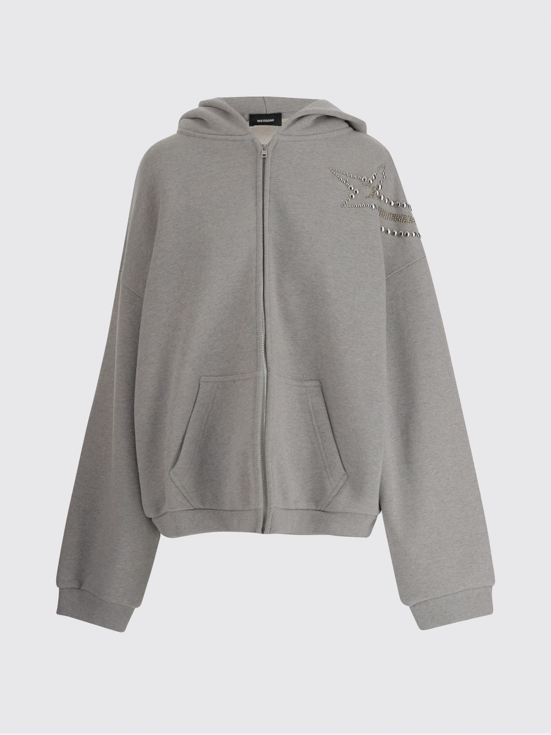 We11 Done Grey Embellished Zip Up Hoodie In Gray