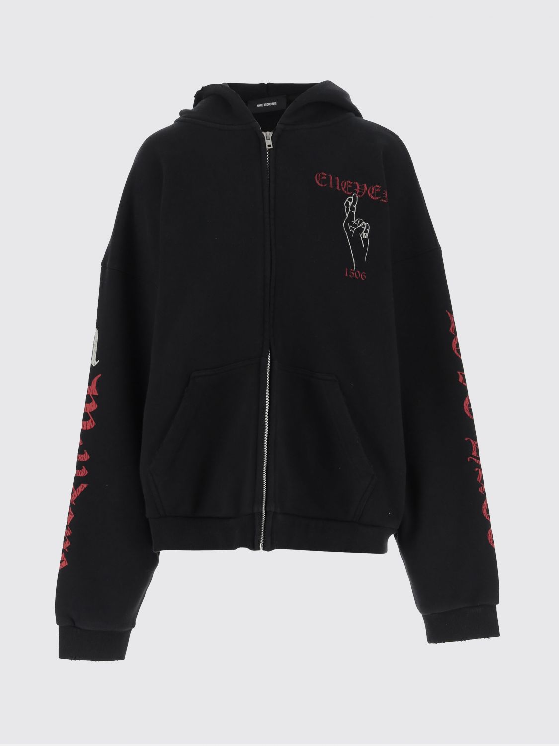 We11 Done Black Printed Zip Hoodie In Black