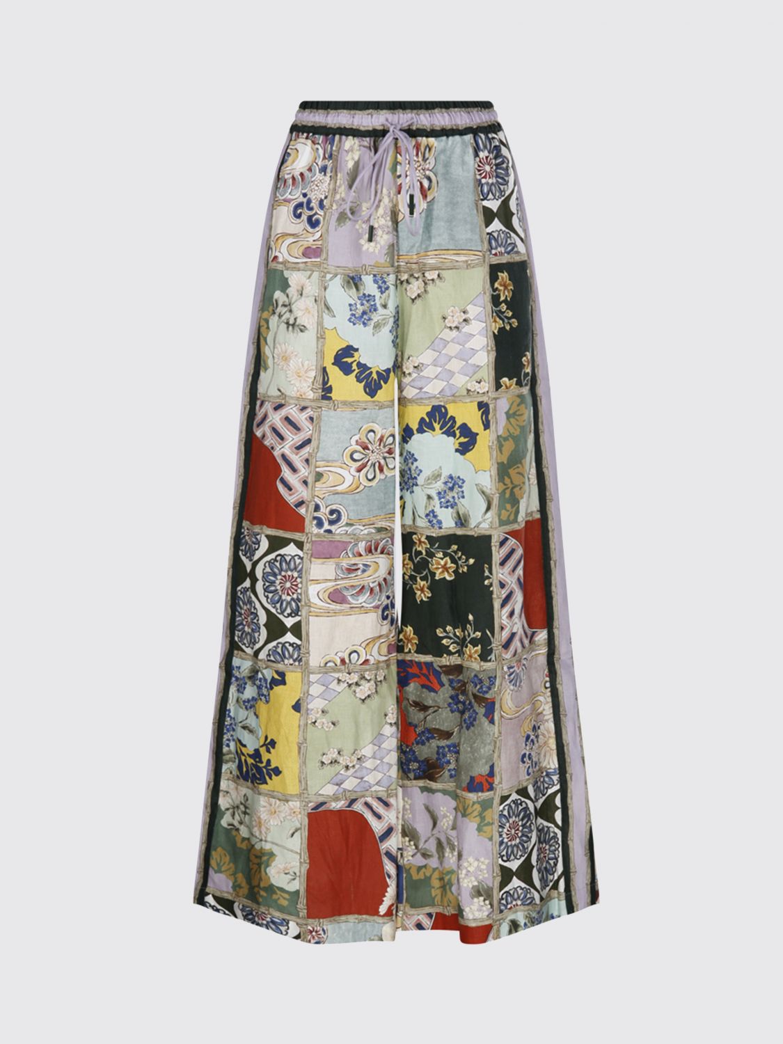 Alemais Vibrant Patchwork Pants With Drawstring Waist And Straight Leg Cut In Multi