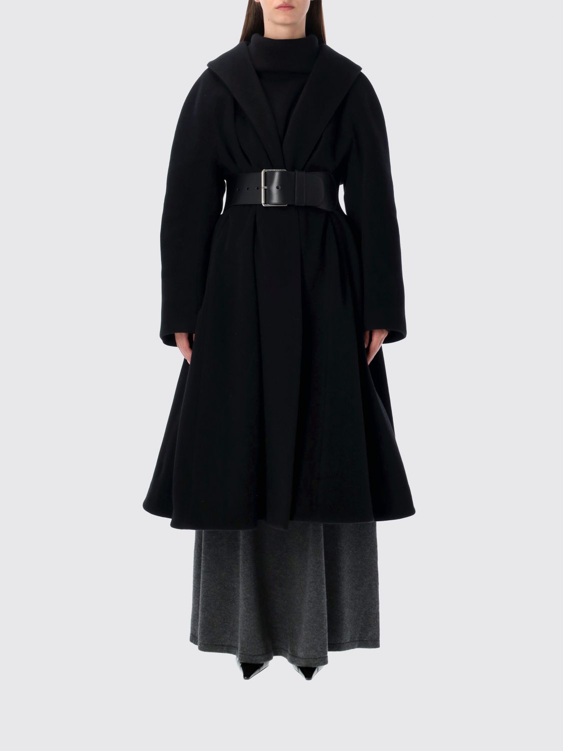 Balenciaga Black Wool Wrap Coat In Black