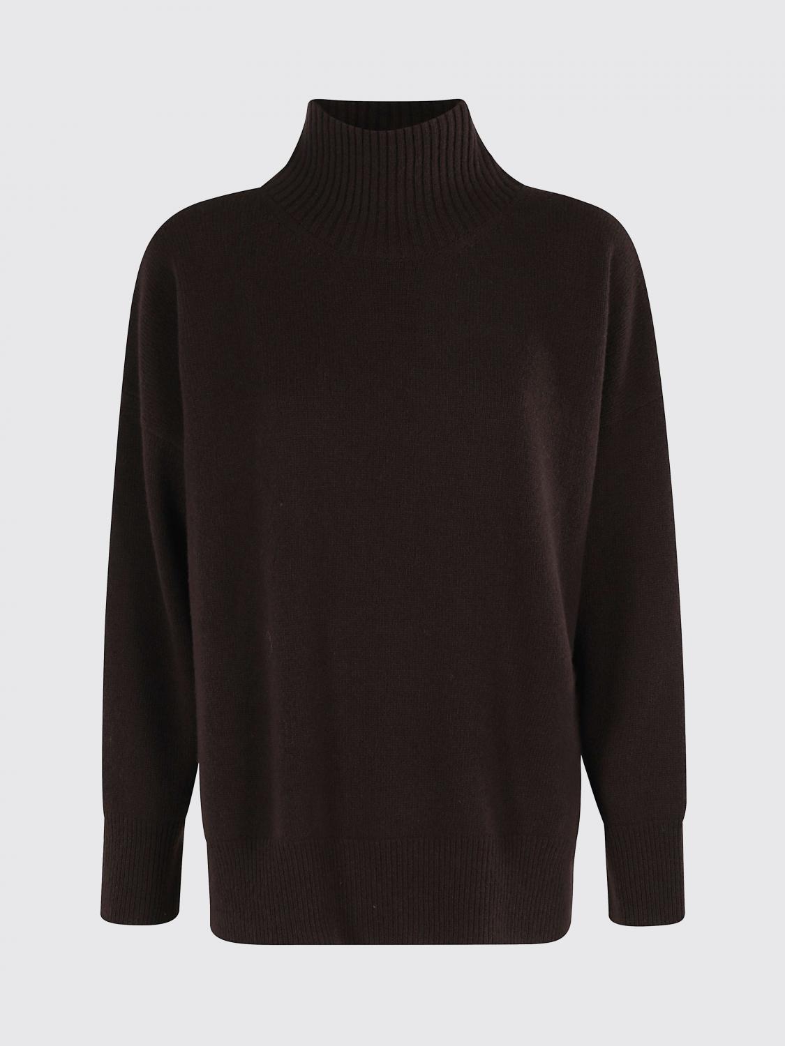 Roberto Collina High-collared Sweater With Side Slits In Ebon In Brown