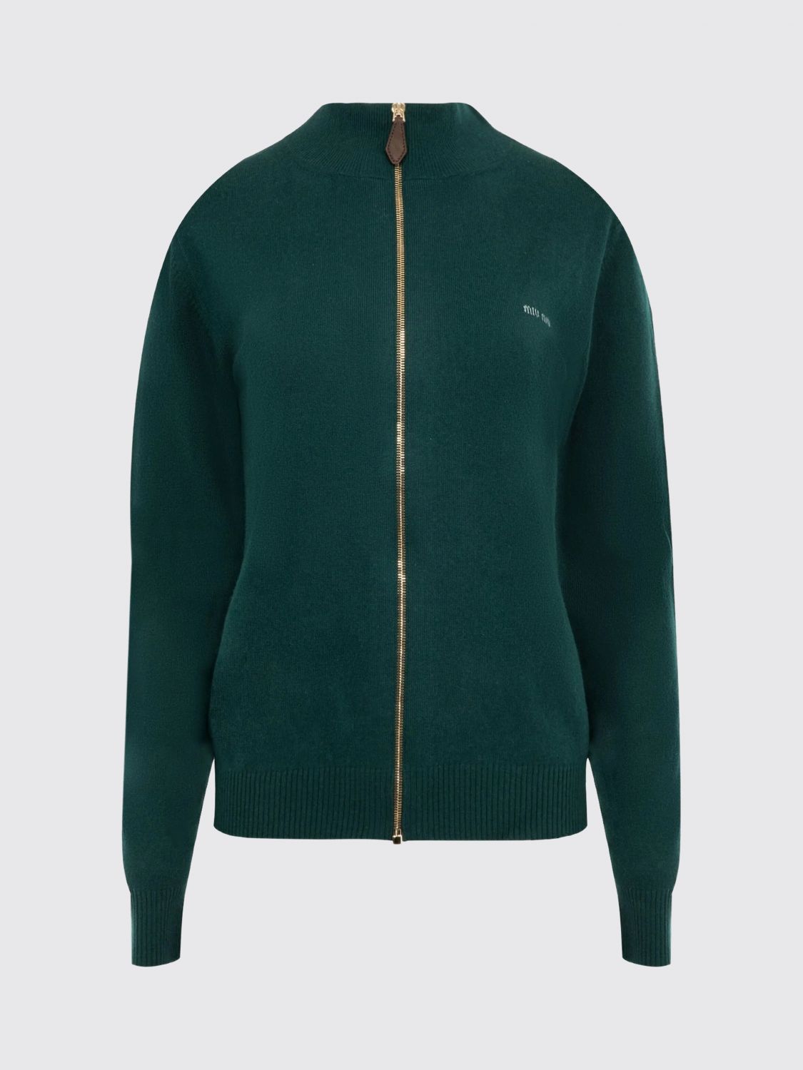 Miu Miu High Collar Cardigan Elbow Patches In Green