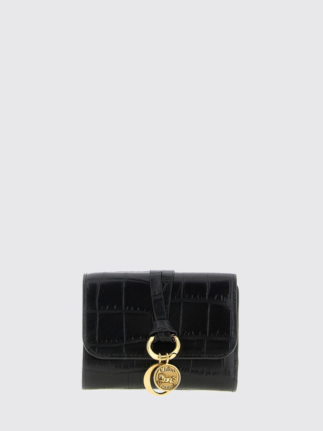 Chloé Small Alphabet Tri-fold In Croco-effect Leather Black Size Onesize 100% Calf-skin Leather In Black