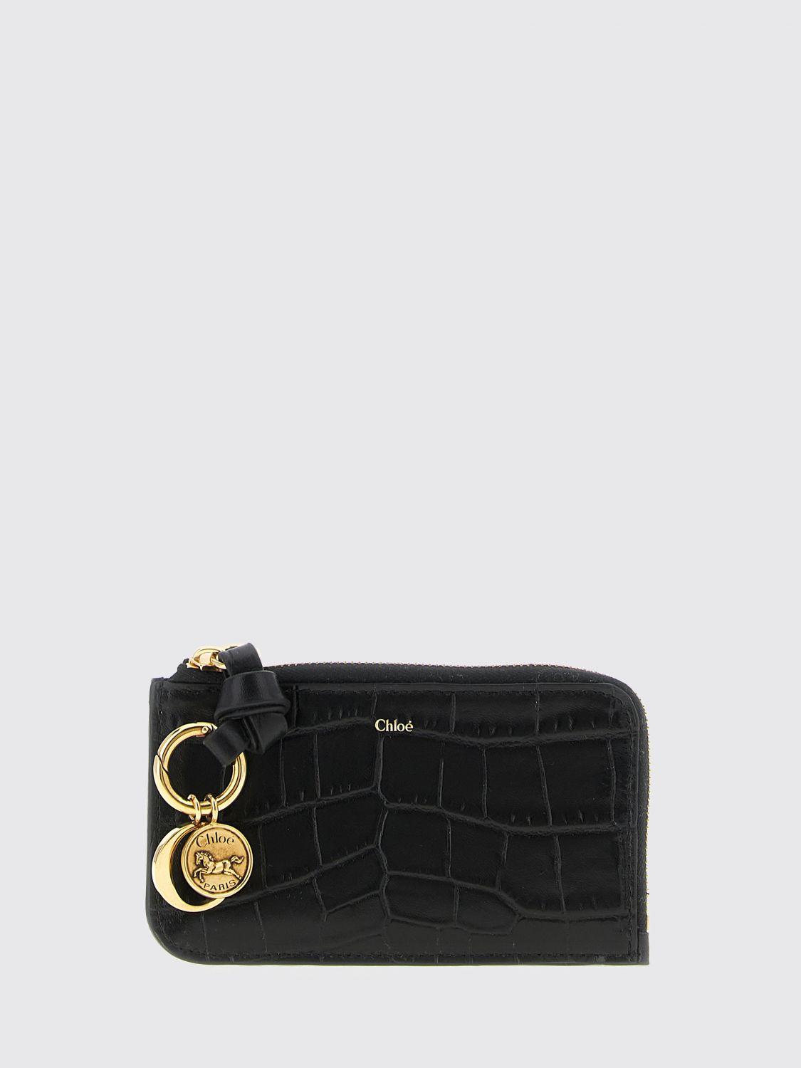 Chloé Alphabet Zip Leather Card Holder In Black