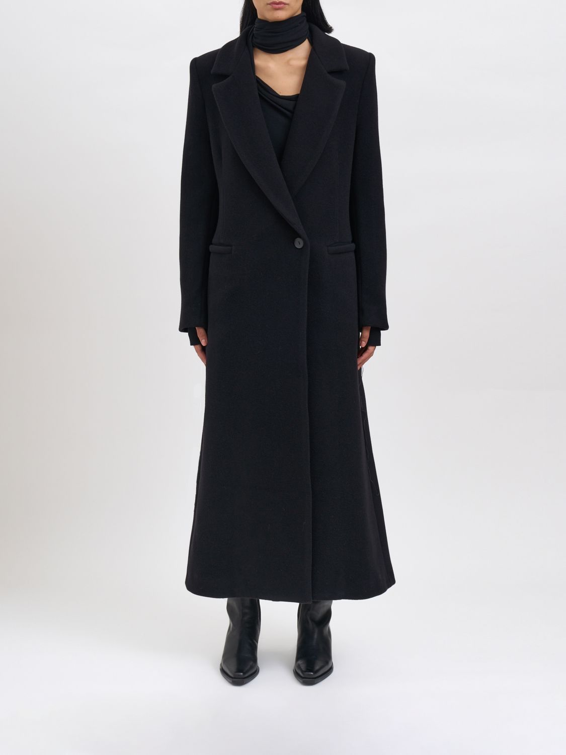 Andrea Ya'aqov Long Wool And Cashmere Coat In Black