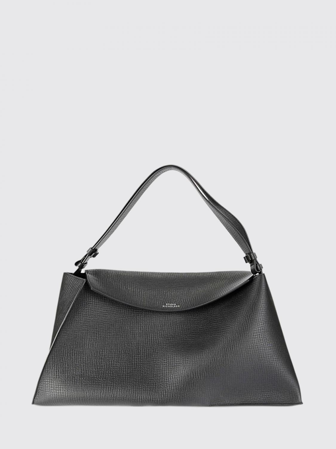 Studio Nicholson Shiboru Leather Shoulder Bag Adjustable Handle Strap In Black