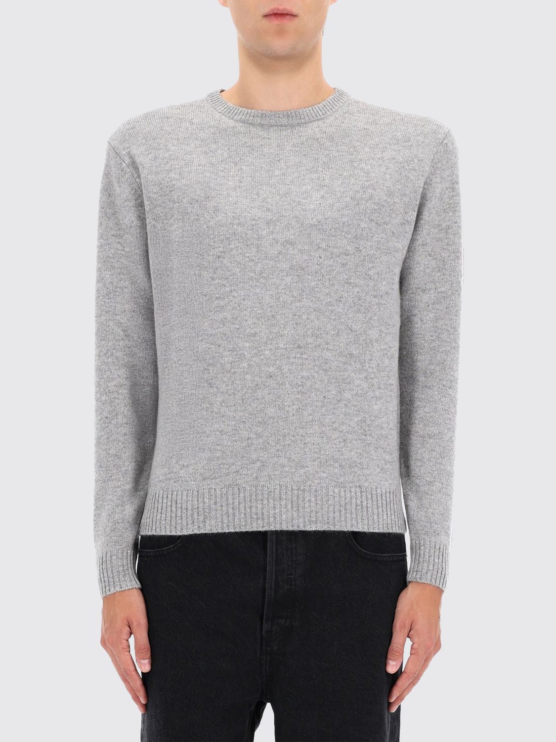 Aspesi Classic Gray Crew Neck Sweater With Ribbed Trim In Gray