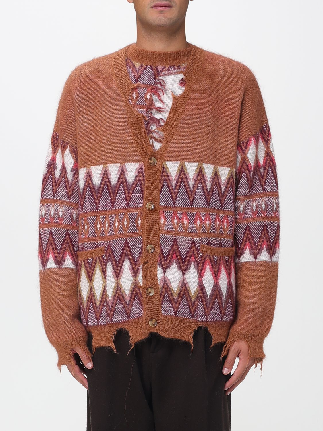 Laneus Rhomboid Pattern Cardigan In Multi