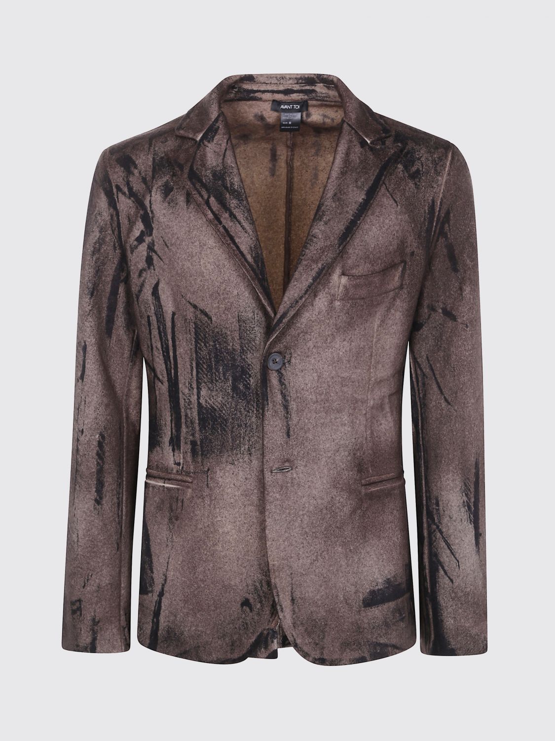 Avant Toi Felted Rever Jacket With Black Brush Strokes Effect In Brown