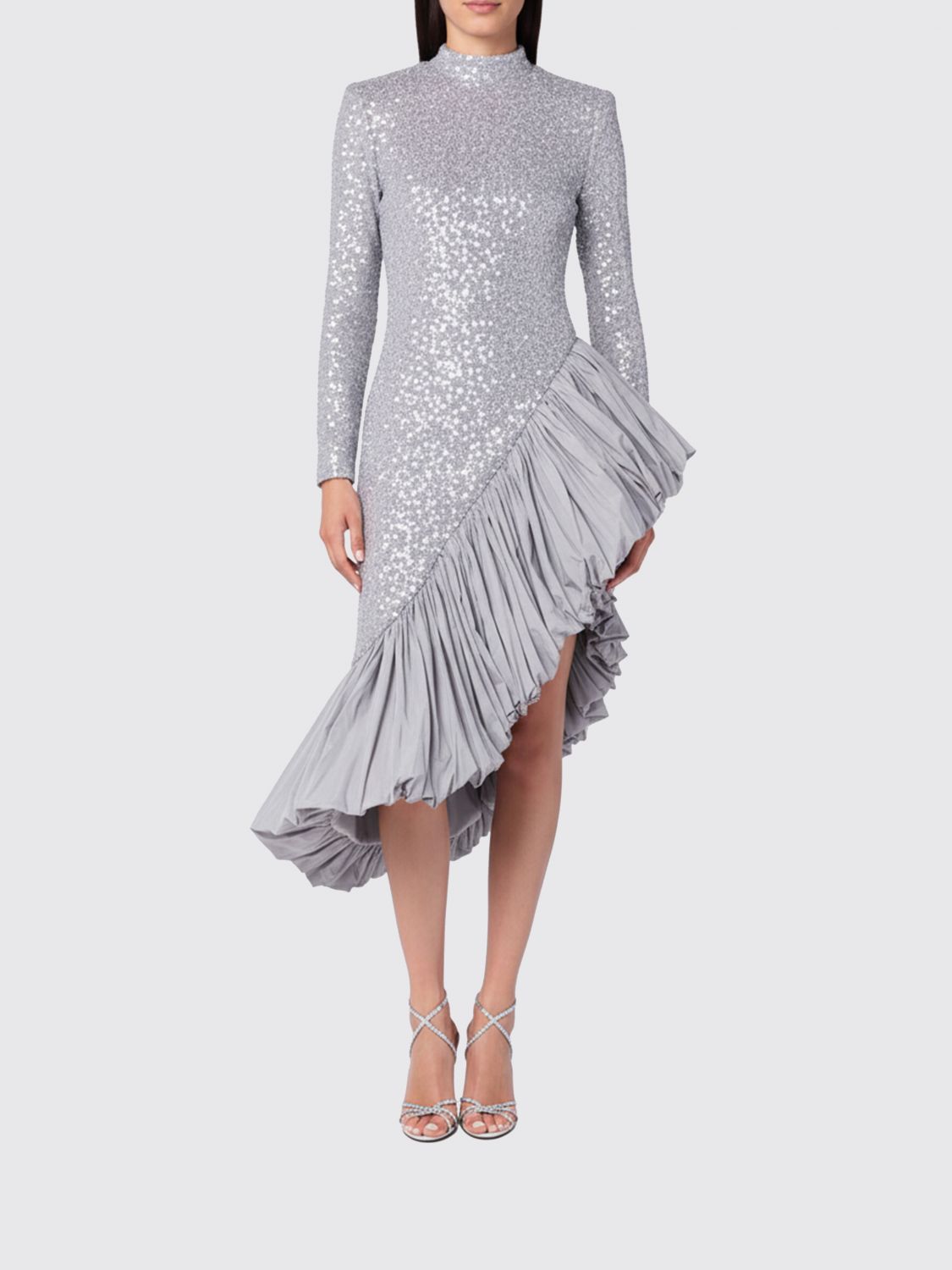 Rotate Birger Christensen Rotate Birgerchristensen  Asymmetrical Silver Dress With Sequins In Metallic