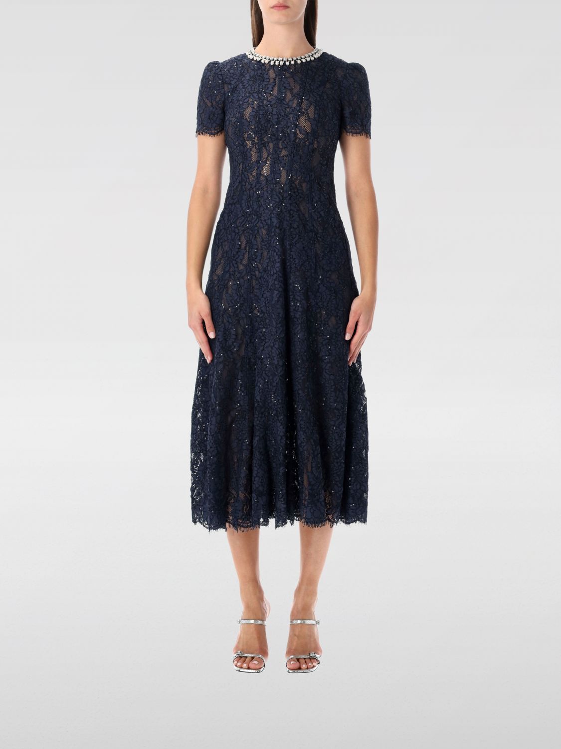 Self-portrait Blue Sequin Floral Lace Embellished Midi Dress In Blue