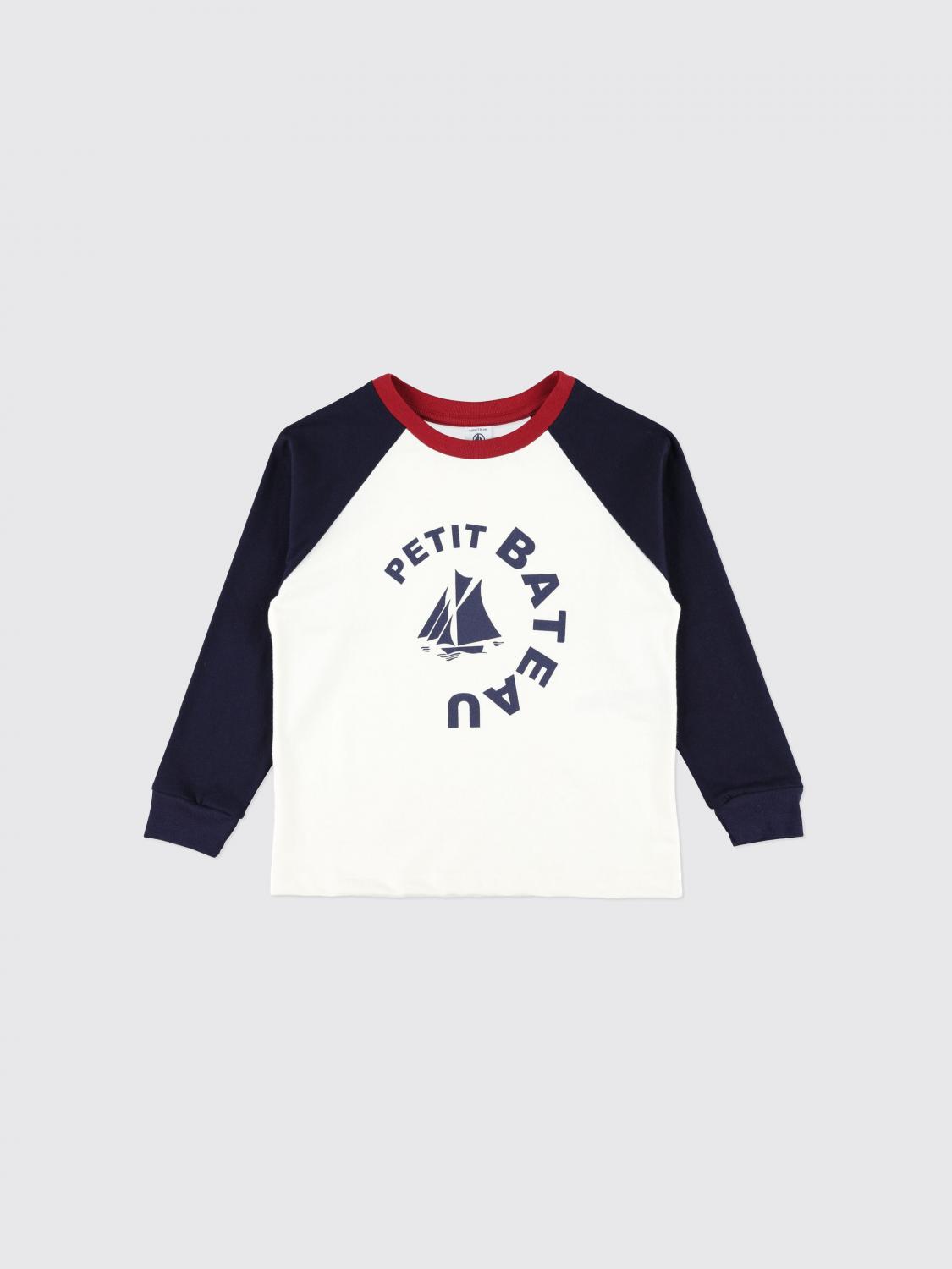 Petit Bateau Long-sleeved Logo T-shirt In White