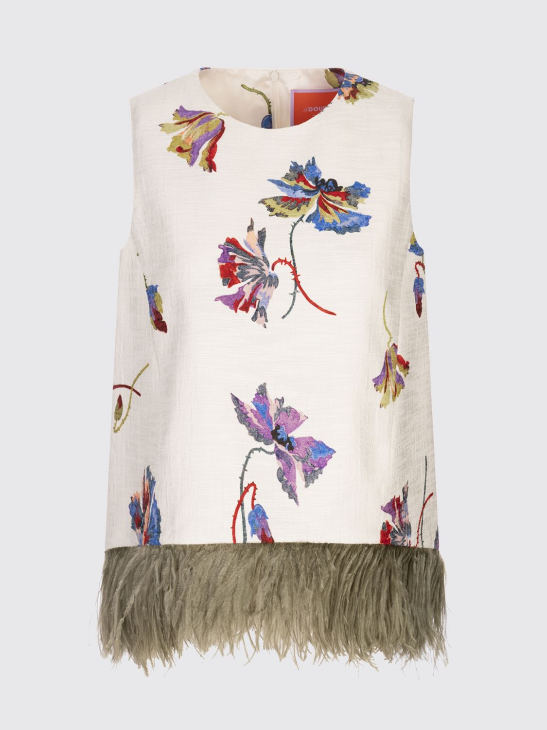 La Doublej La Scala Feather-trimmed Cotton Top In Metallic