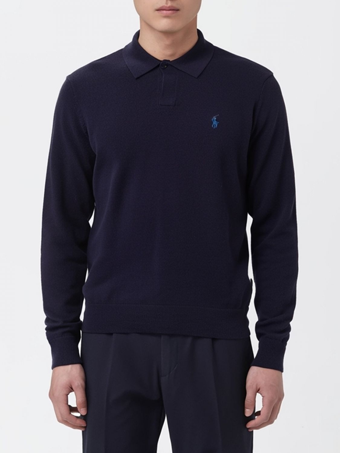 Polo Ralph Lauren Long Sleeves Wool Polo Shirt In Blue