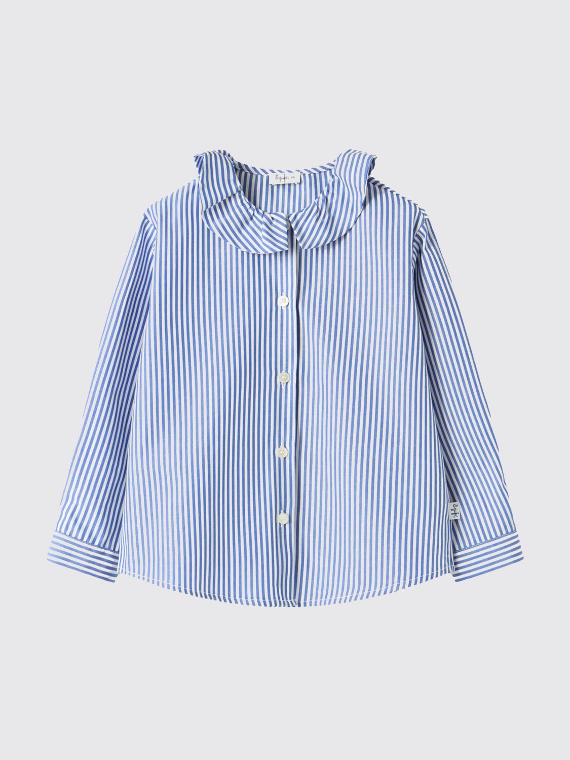 Il Gufo Blue And White Striped Cotton Shirt In Blue