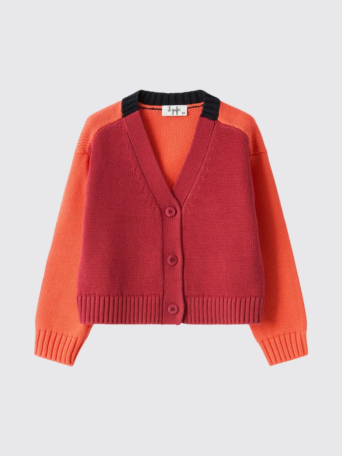Il Gufo V-neck Colourblock Cardigan In Burgundy