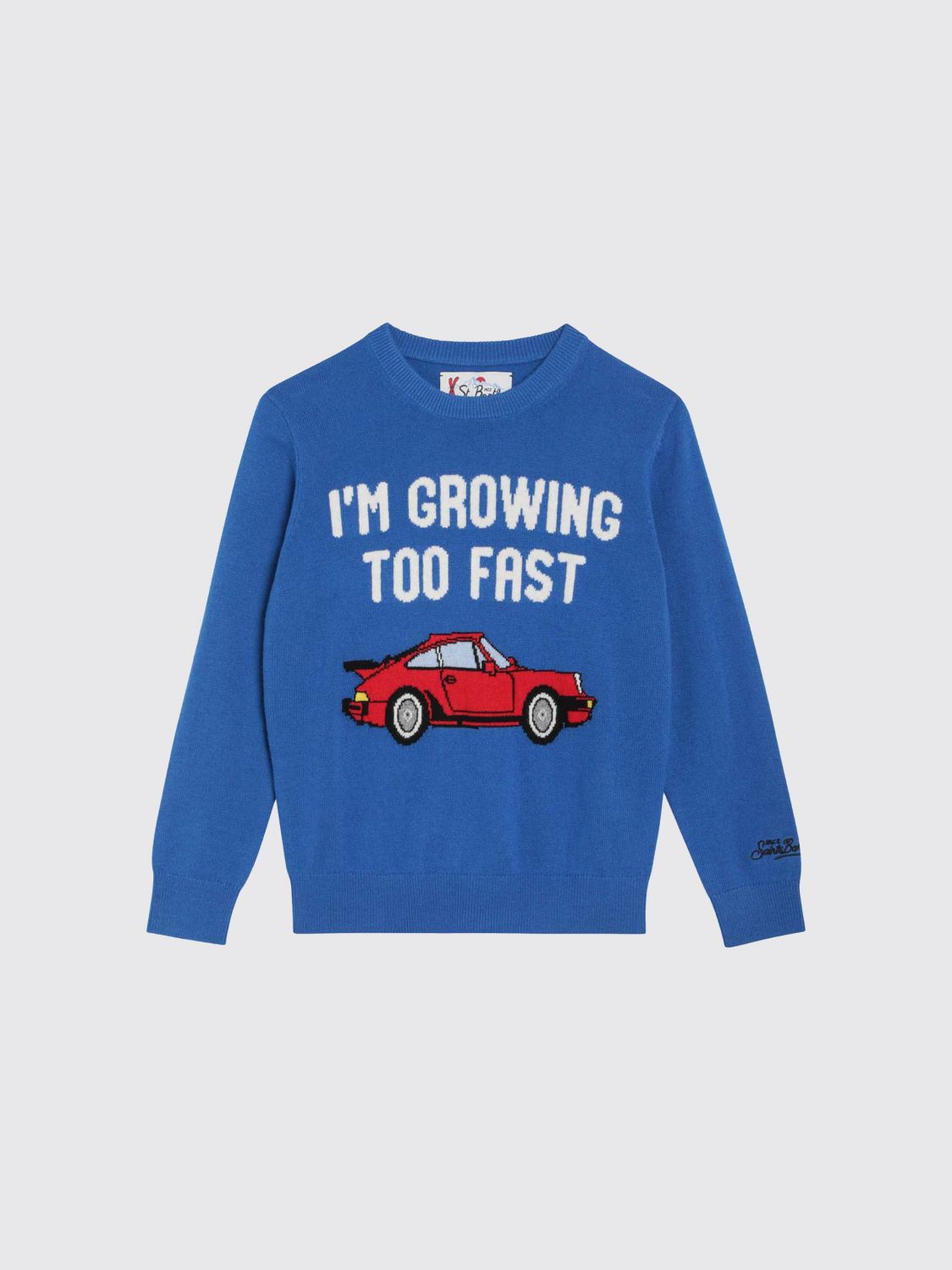 Mc2 Saint Barth Blue Wool-blend Sweater With Car In Blue