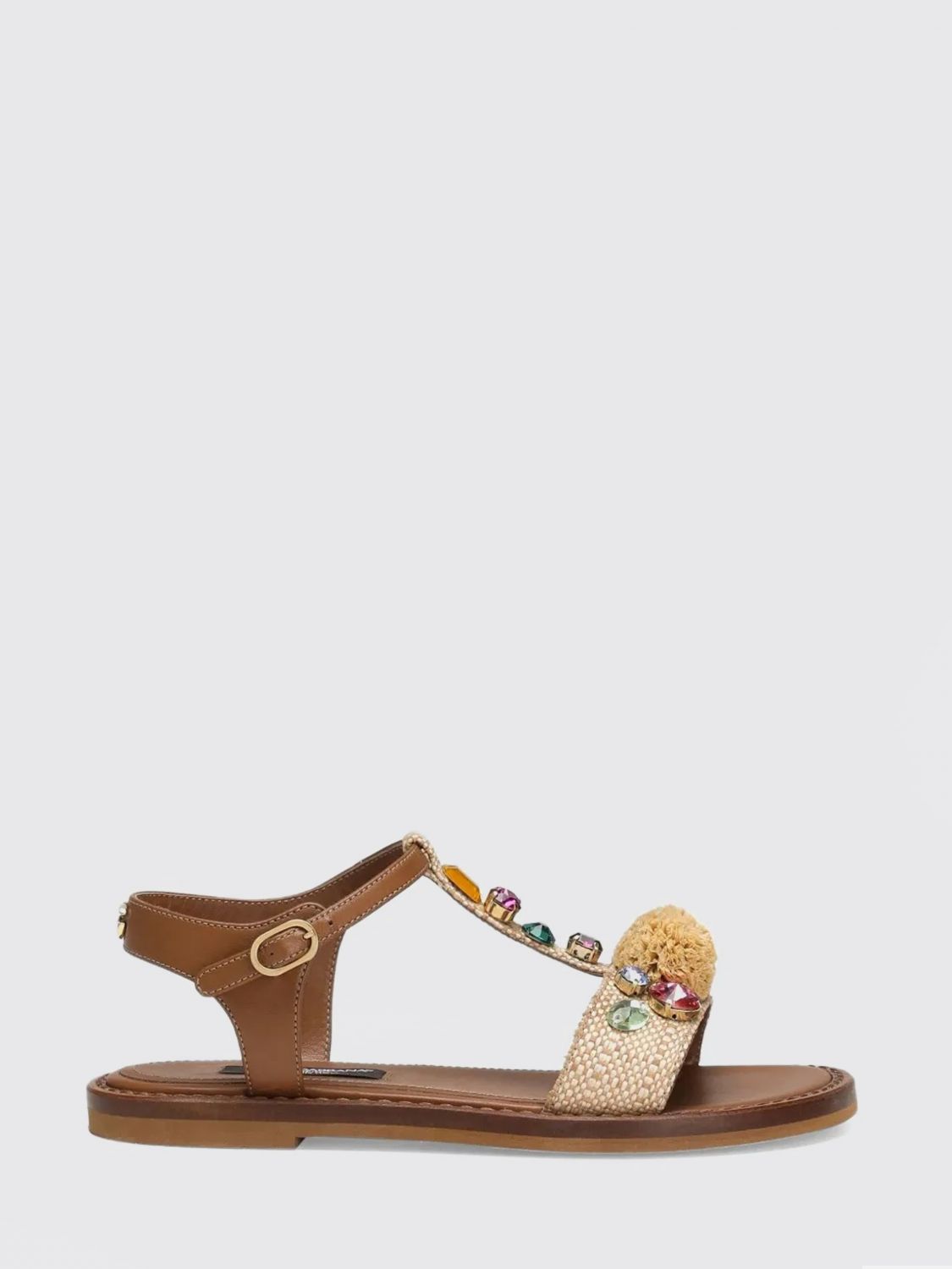 Dolce & Gabbana Raffia And Nappa Sandal In Brown