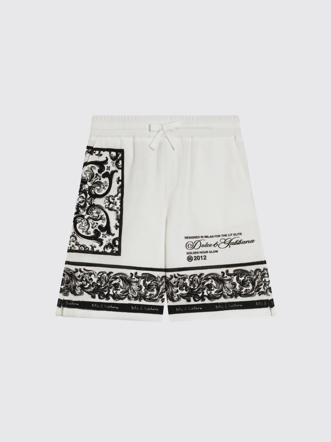Dolce & Gabbana Majolica-print Double Piqué Bermuda Shorts In White