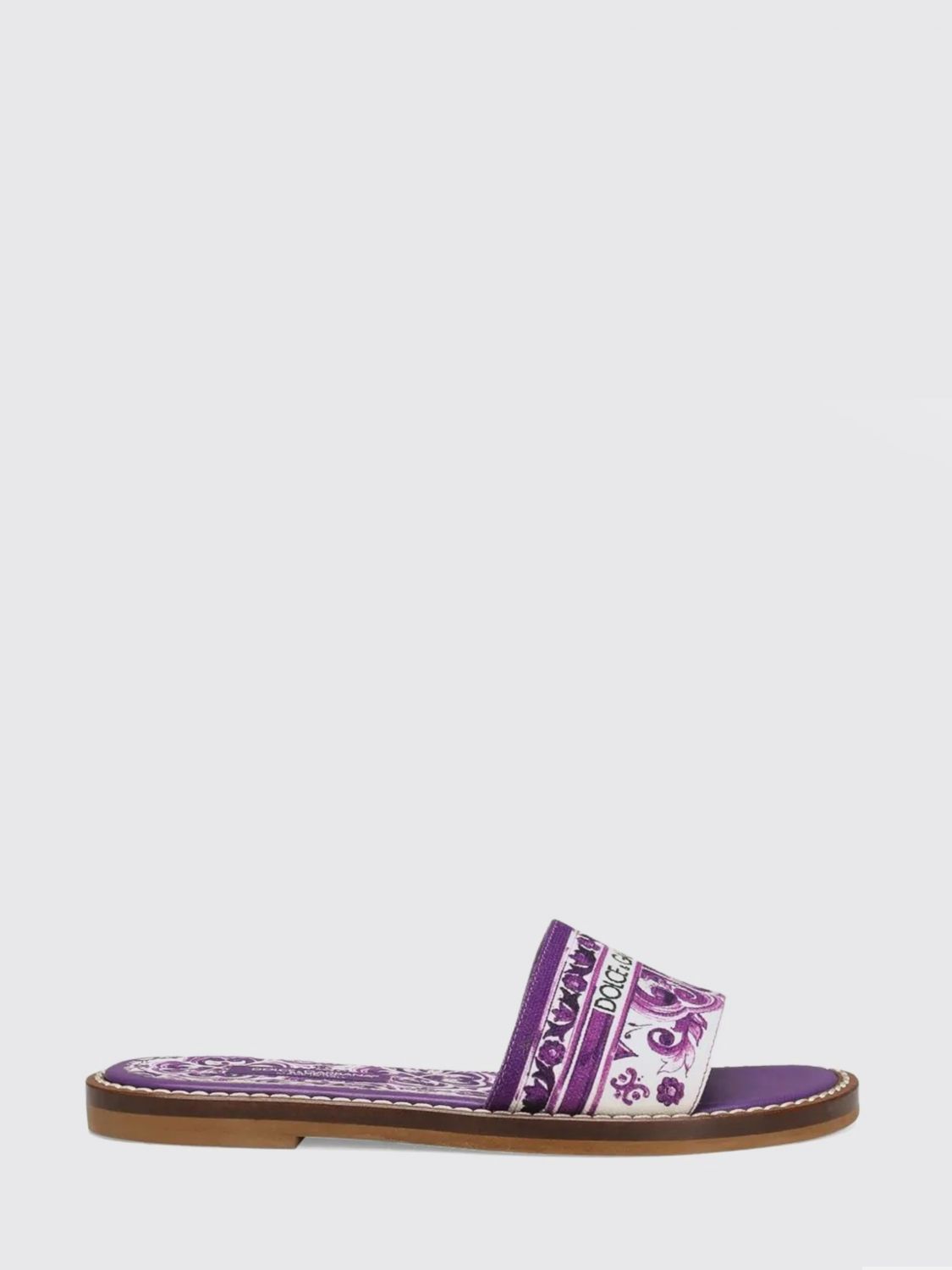 Dolce & Gabbana Majolica-print Canvas Flat Slipper In Purple