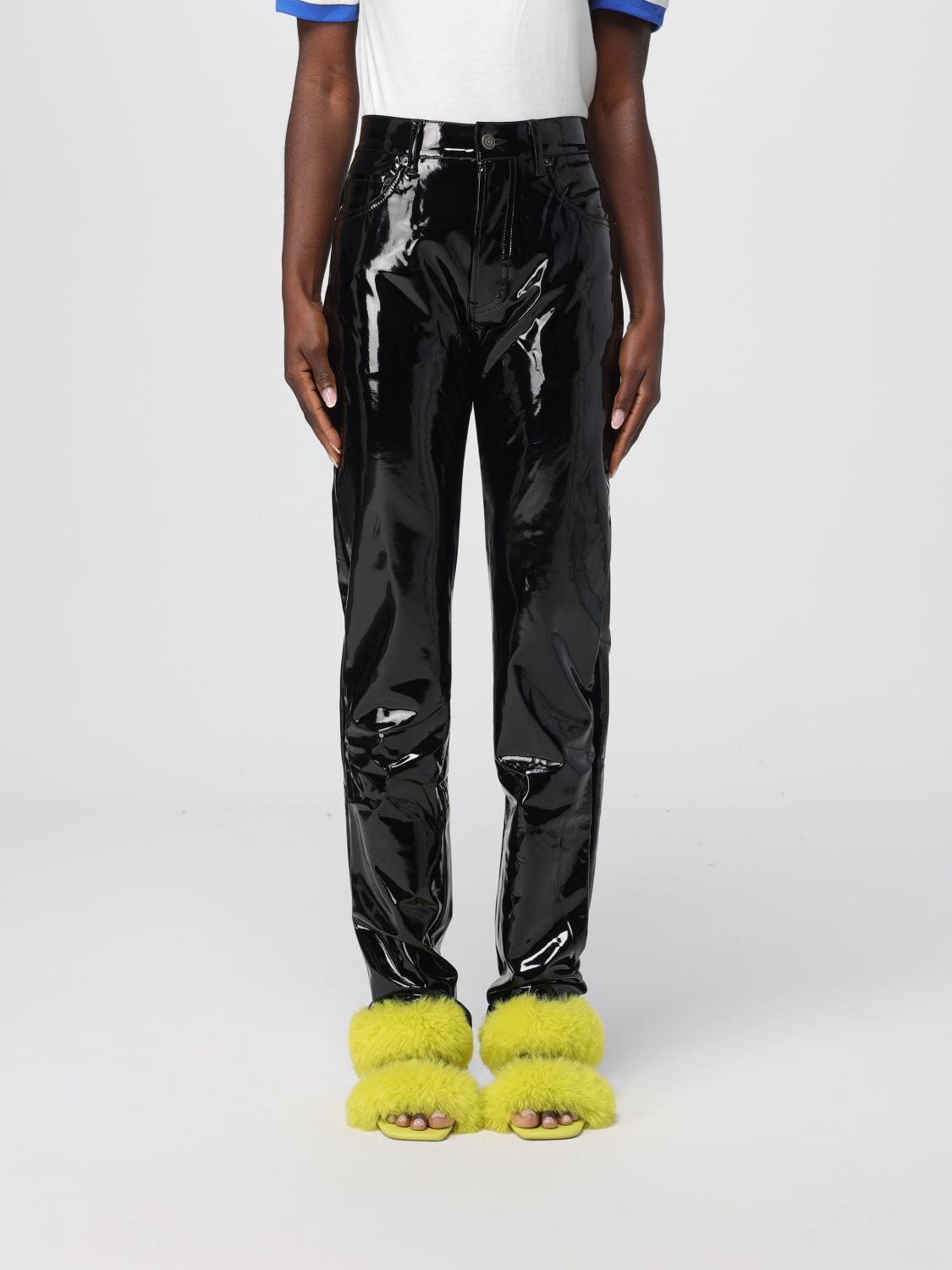 Fiorucci Women's Stretch Vinyl Straight Fit Trousers In Black