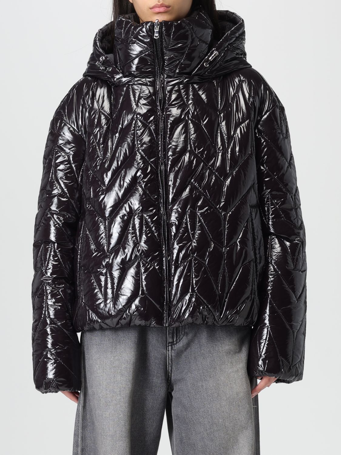 Patrizia Pepe Black Quilted Down Jacket With Hood In Black