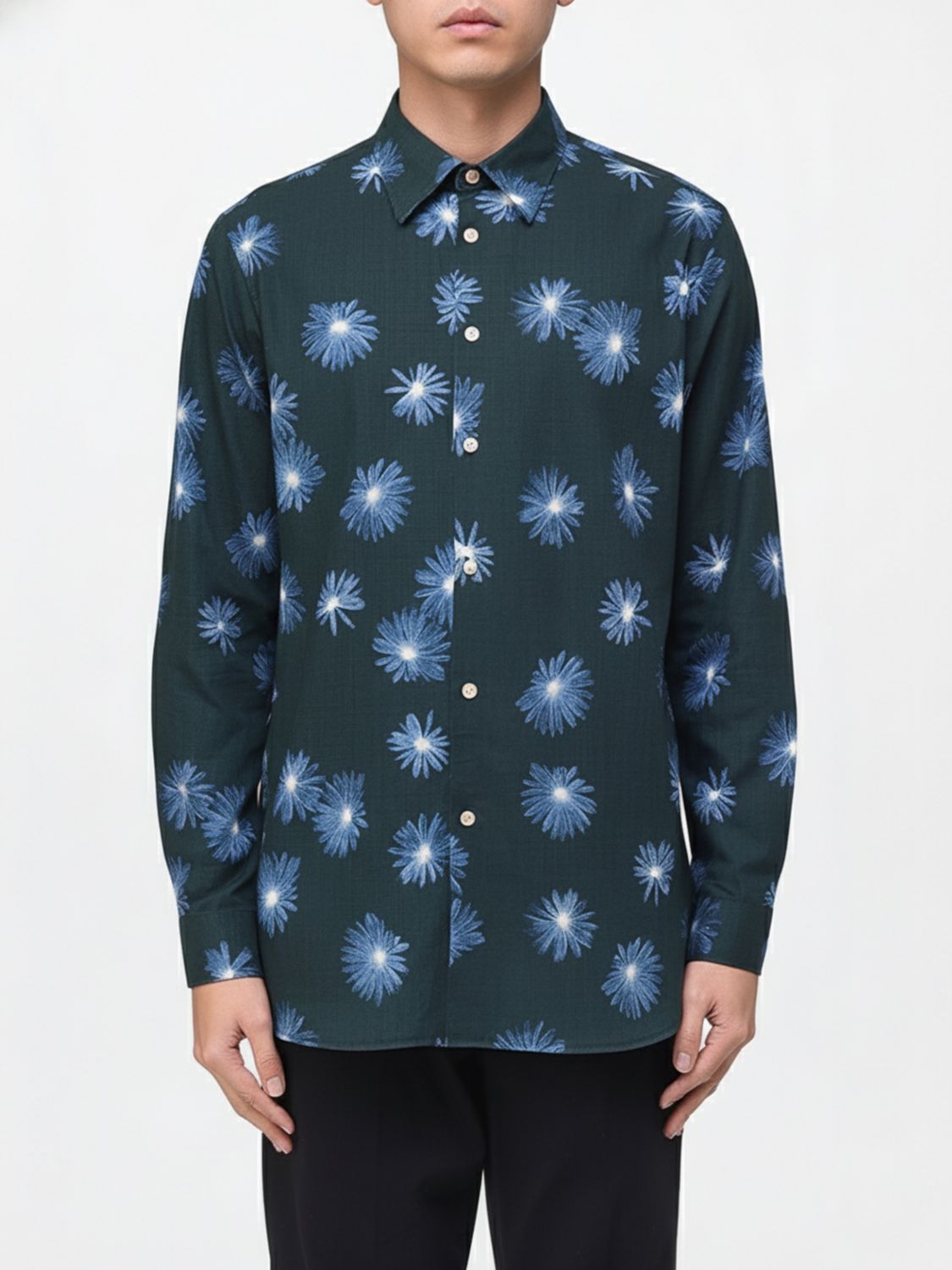 Paul Smith Floral Print Button Shirt In Blue