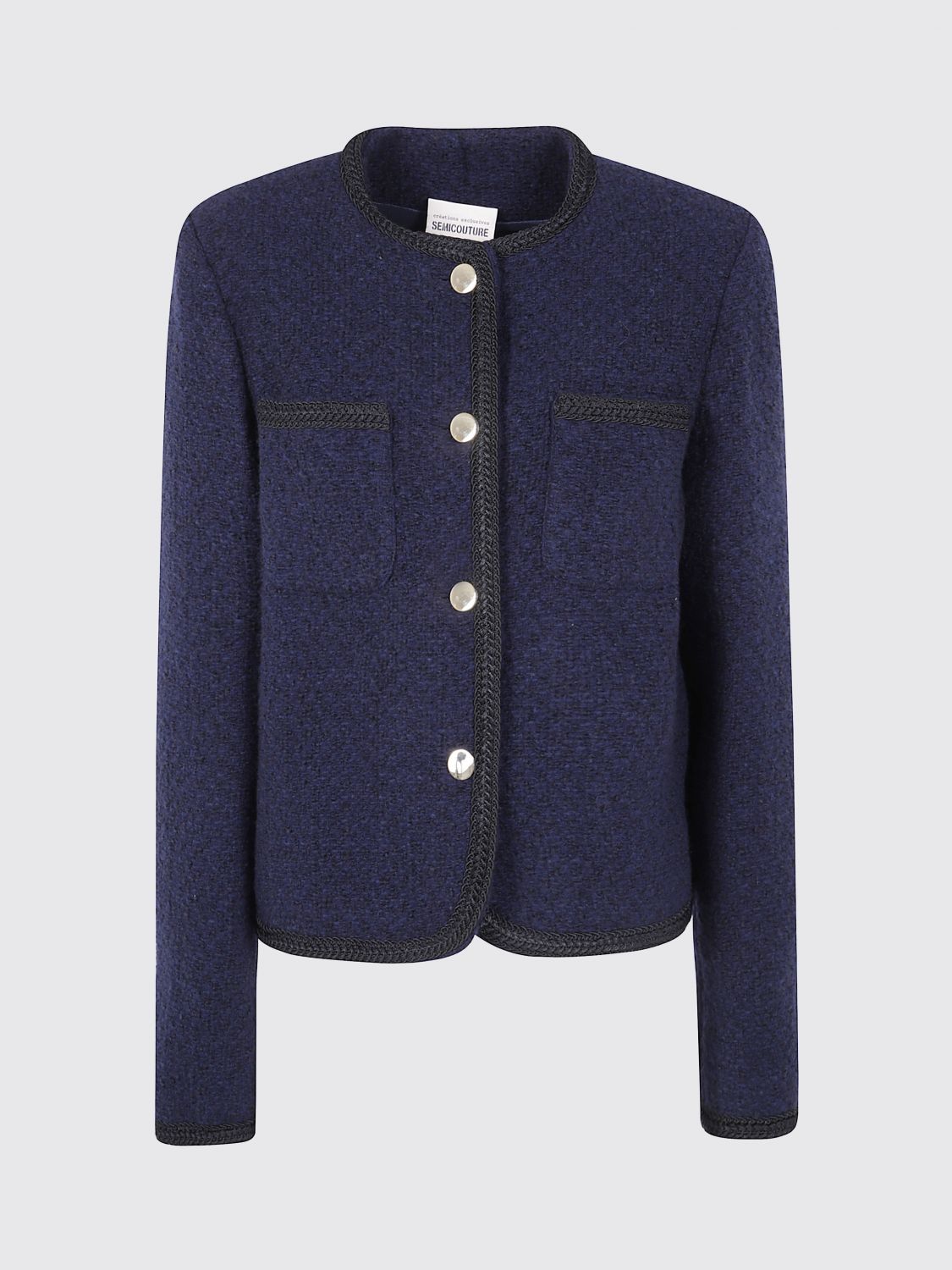 Semicouture "ricarda" Textured Fabric Jacket With Front Pockets In Blue