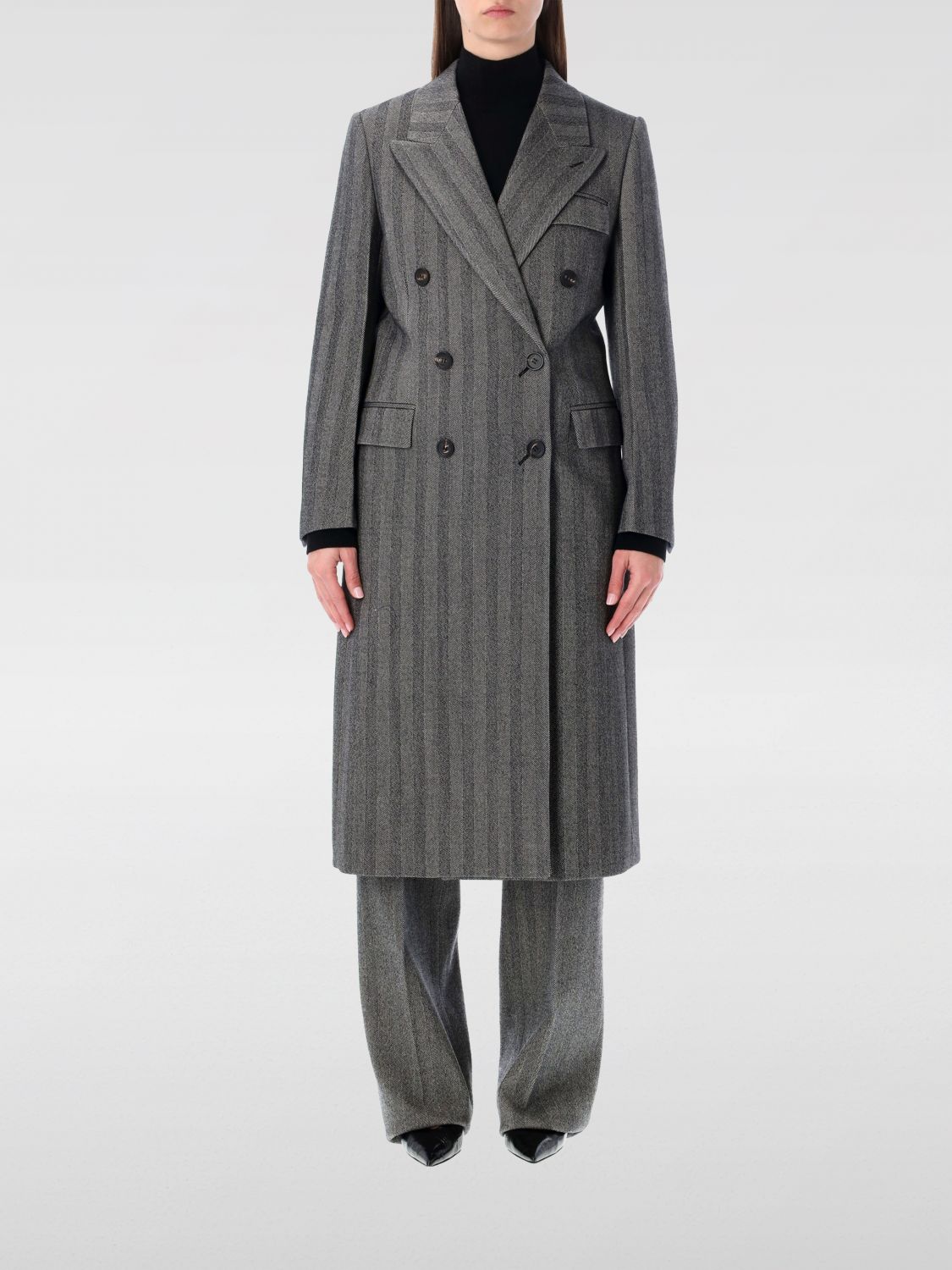 Ferragamo Oversized Double-breasted Chevron Wool Coat In Gray