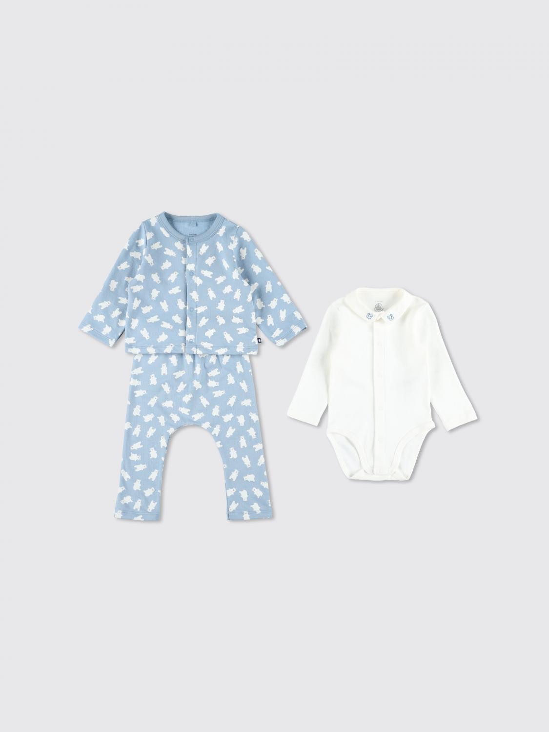 Petit Bateau Baby Fleece Set With Bear Print And Embroidered Collar In Blue