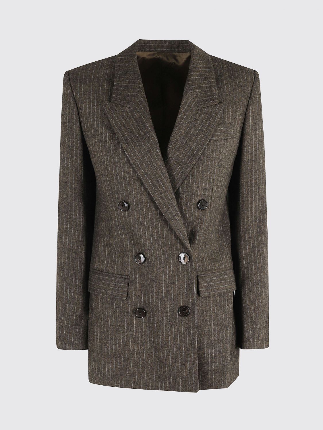 Isabel Marant Jevimagz Double-breasted Brown Striped Wool-blend Jacket In Gray