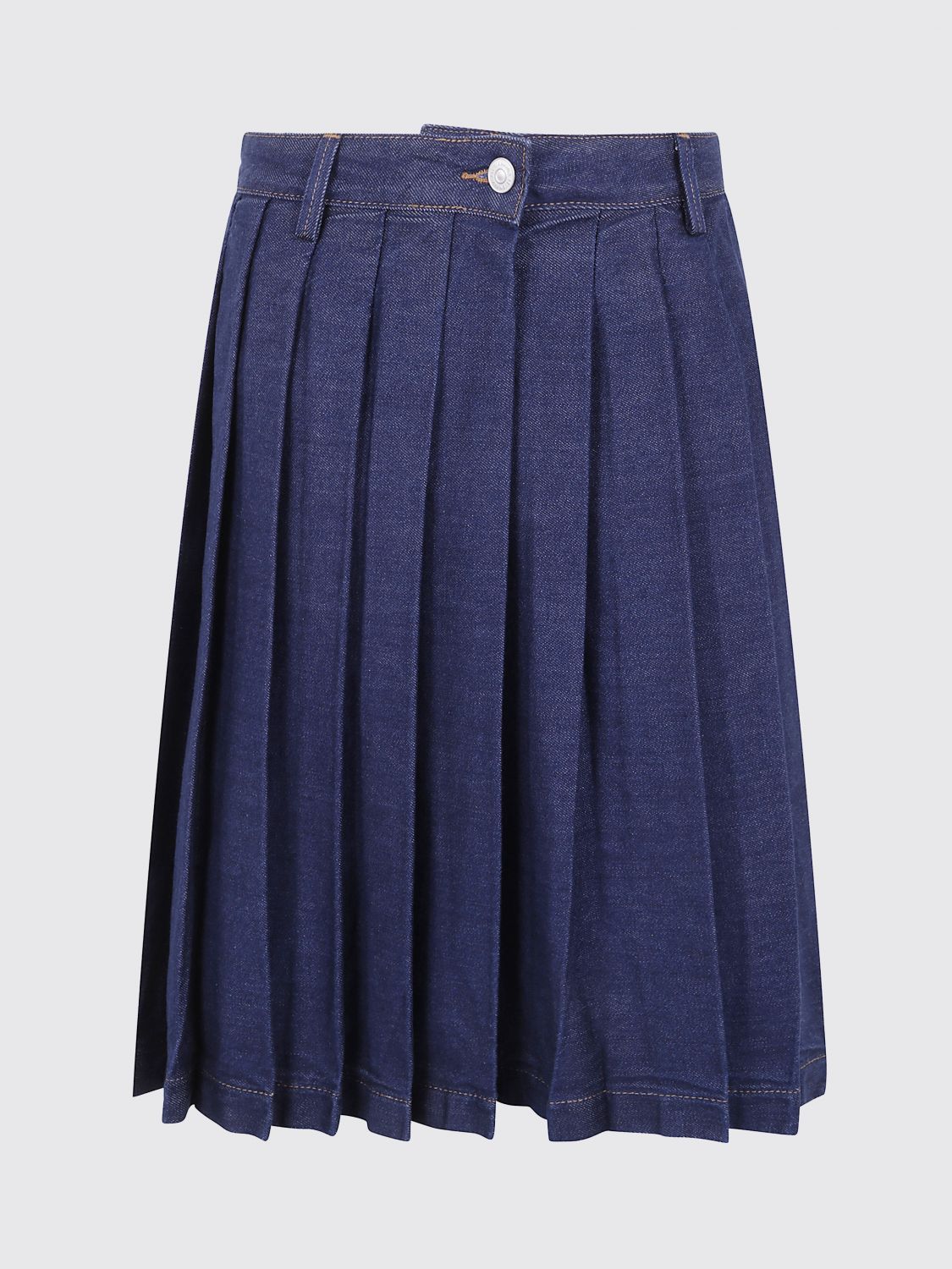 7 For All Mankind Midi Skirt With Pleats And Buttons In Blue