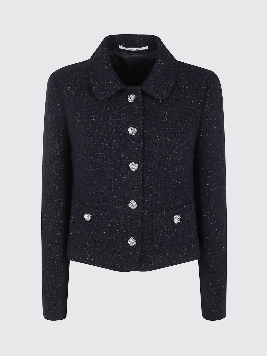 Tagliatore Textured Boucle Jacket With Long Sleeves And Pockets In Black