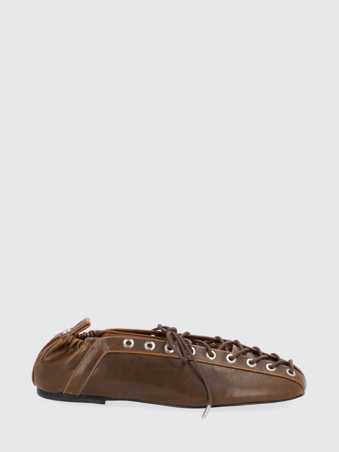 Ganni Khaki Oleatex Lace-up Ballerina Flats In Brown