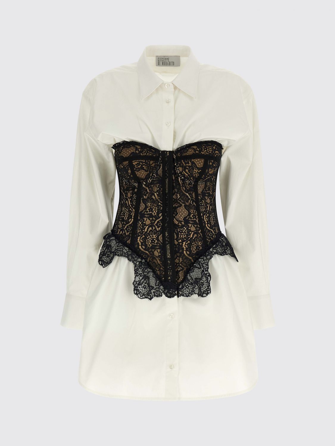 Giuseppe Di Morabito Long Sleeve Corset Style Lace Dress In White