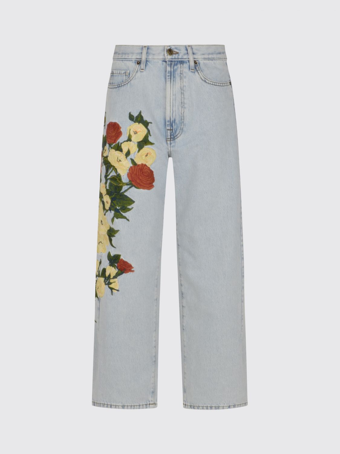 La Doublej Floral Appliqué Barrel-leg Jeans In Multi