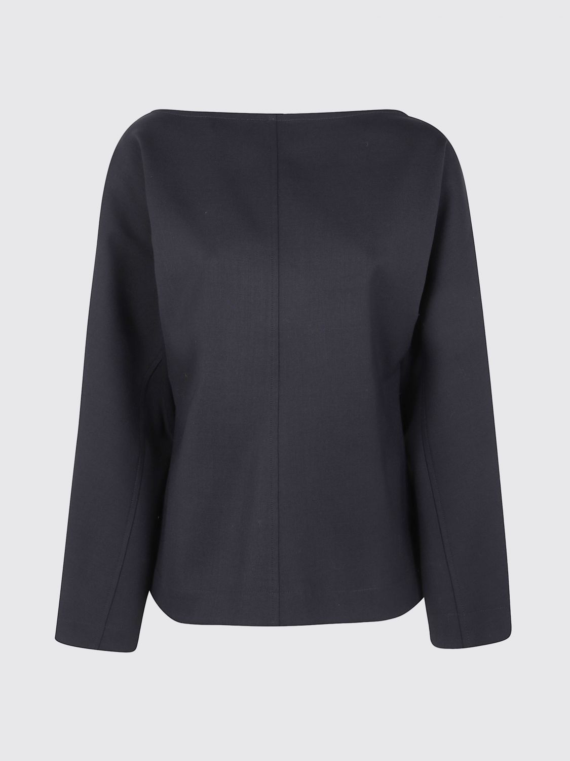 Studio Nicholson Long Sleeve Top Boat Neck Detail In Black
