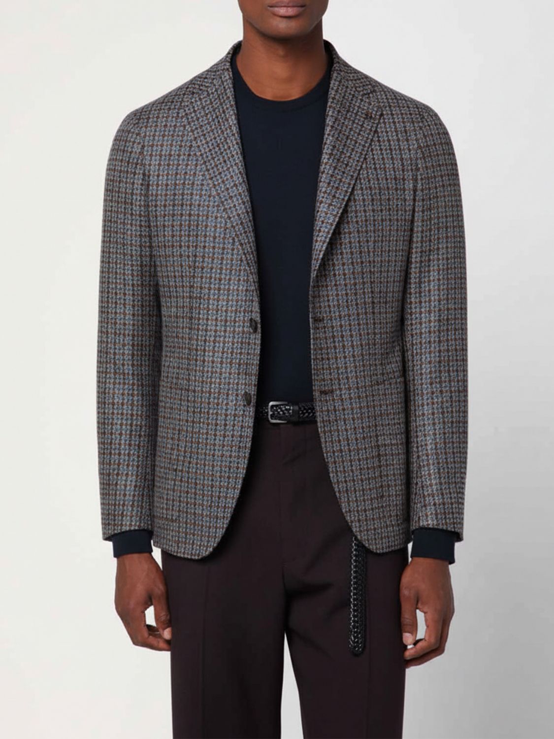 Tagliatore Beige/light Blue Patterned Single-breasted Jacket In Gray