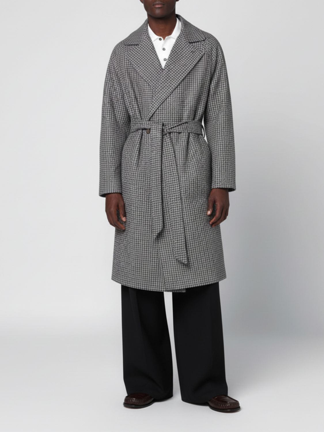 Tagliatore Houndstooth Belt Coat In Gray