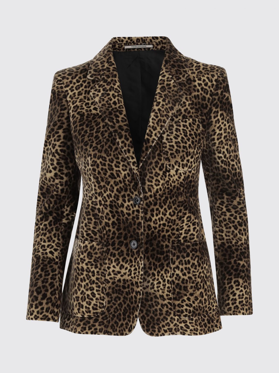 Tagliatore Cupro Jacket With Leopadrata Pattern In Brown