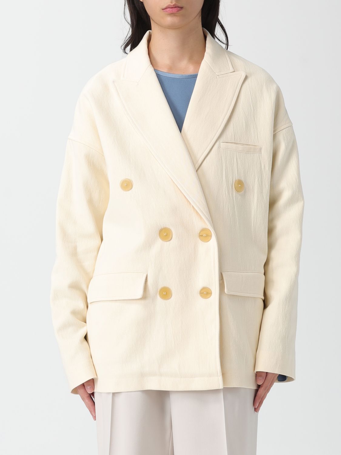 Forte Forte Double-breasted Tailored Jacket Featuring Flap Pockets In Neutral